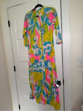 Vintage Floral Maxi Robe in Neon Pink, Lime & Aqua